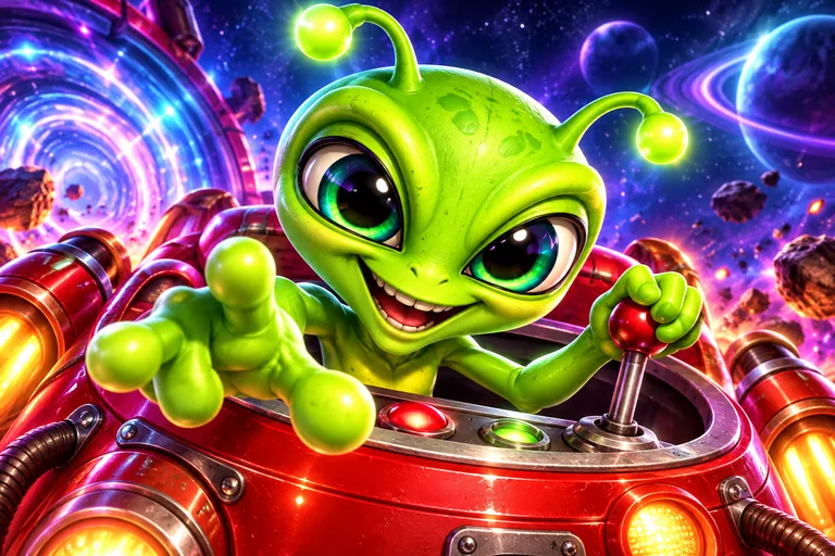 Alien in einer roten Raumkapsel