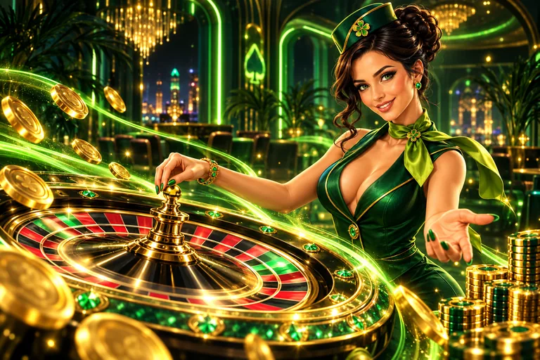 Leuchtendes Roulette-Motiv in Grün und Gold